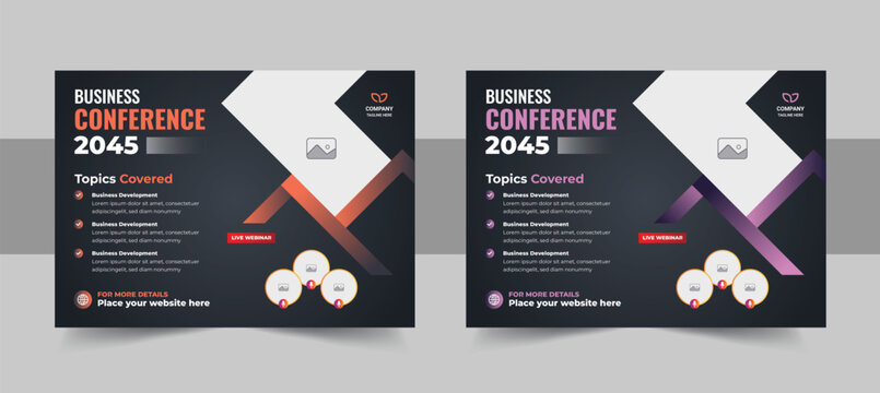 Online webinar promotion banner design for corporate business event, live webinar event invitation banner design layout