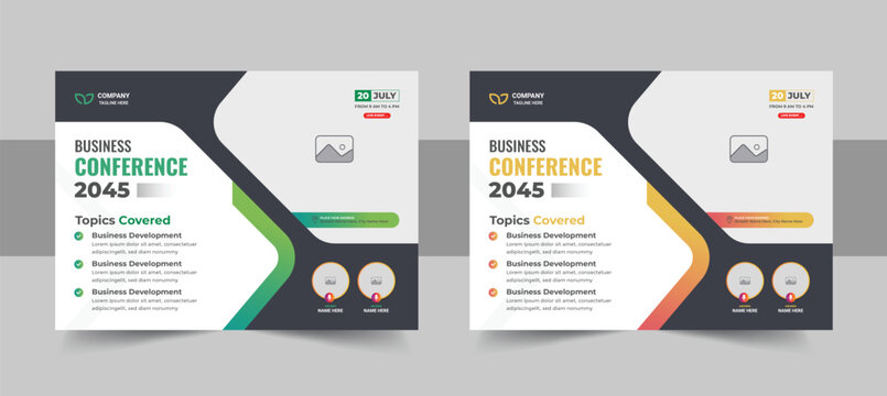 Business conference flyer template and online webinar invitation banner or live webinar event invitation banner design template