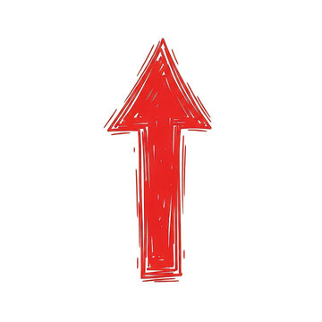 Hand drawn red arrow pointing up isolated on white background