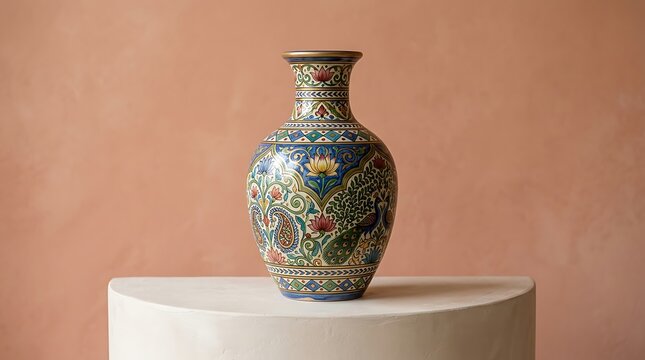 Exquisite Vintage Cloisonn? Vase with Intricate Floral and Dragon Motifs on Pedestal.