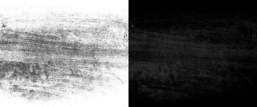 Distressed grunge texture set, black and white charcoal brush strokes, weathered grainy overlay for vintage graphic design