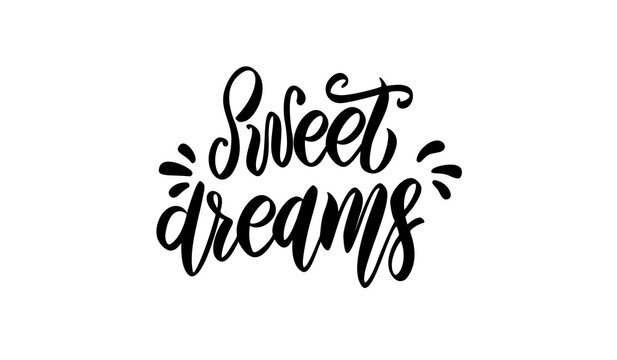 Black handwritten calligraphy text sweet dreams on a white background