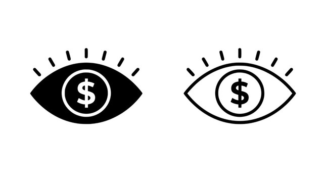 Minimalist eye icons with dollar sign pupils for financial vision and investment concepts