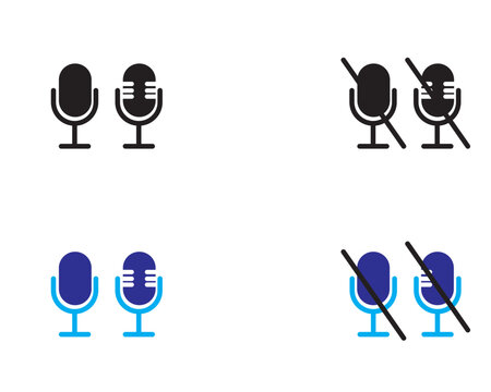 Microphone mute icons set with black and blue vintage studio mic symbols microphone icon audio sign sound off