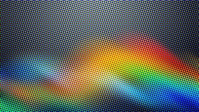 Retro halftone rainbow wave background, colorful pop art dot pattern, abstract spectrum gradient texture