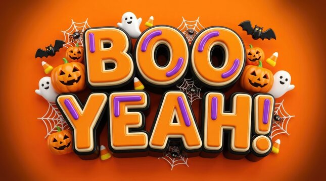 Festive halloween typography with pumpkins ghosts and a vibrant orange background