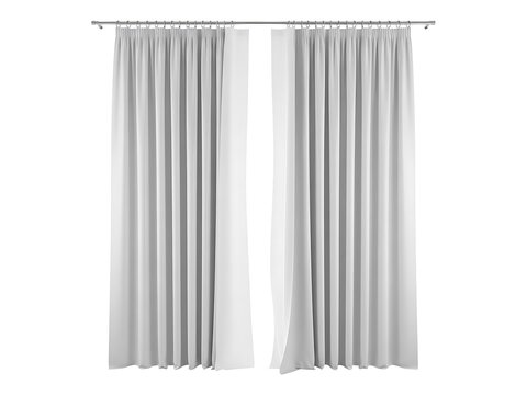 Minimalist light grey window curtains hanging on a simple metal curtain rod