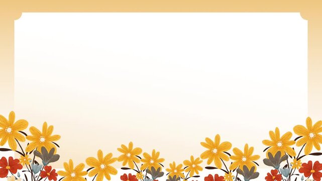 Autumn floral frame background with colorful flowers. Watercolor floral for wedding background with cute frame. Animated in 4K.