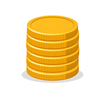 Isometric stack of gold coins isolated on white	