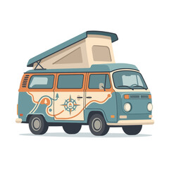 Obraz premium Vintage Camper Van with Adventure Decorations.