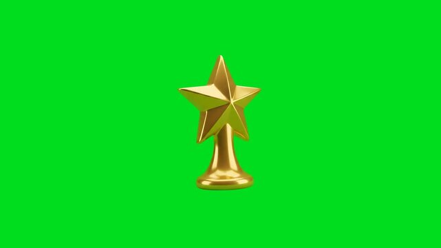 A shiny golden star trophy isolated against a bright vibrant green background