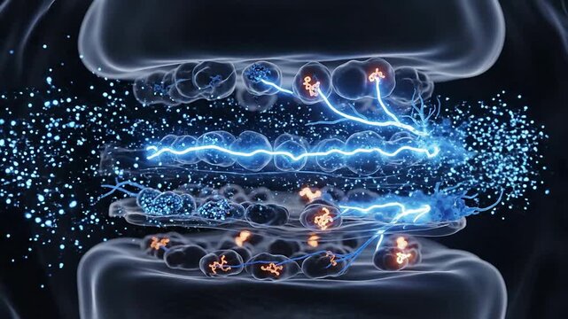 Dynamic Visualization Of Electrical Impulses In Synaptic Transmissions Within Neural Networks Highlighting Advanced Neuroscience Concepts