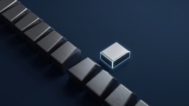 Bright cube separated from dark row symbolizing differentiation