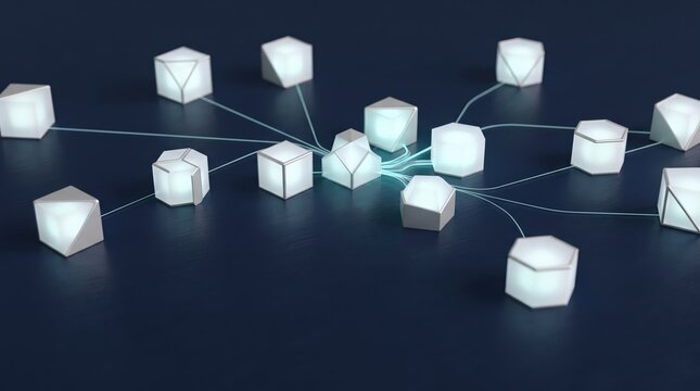 Connected white cubes forming distributed digital network
