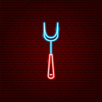 Meat Fork Neon Sign. Barbecue Glowing Icon. Vector Illustration of Kitchen Utensil and BBQ Grill Object.