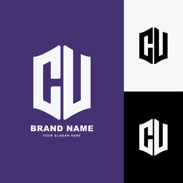 Modern monogram letter CU logo design within a shield shape for corporate brand identity.