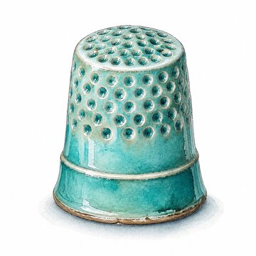 Turquoise ceramic thimble with raised dots illustration