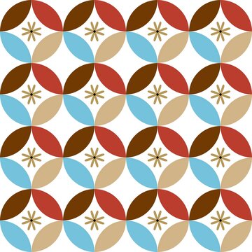 Mid-Century Fabric and Wallpaper Pattern - Terracotta, Blue, Brown