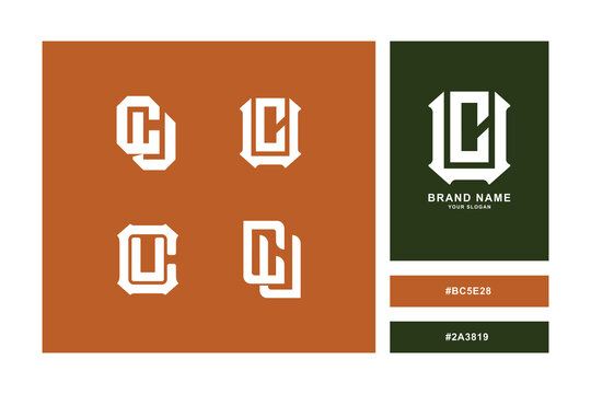 Vintage collegiate monogram logo set featuring letters C and U for sports and brand identity.