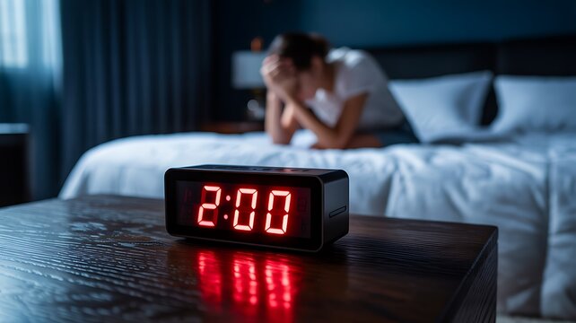 Insomnia and sleep problems with digital alarm clock at night