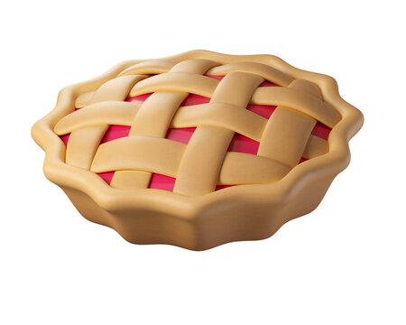 3D Cartoon Pie Isolated. Classic bakery dessert, perfect for menus, campaigns, culinary.
