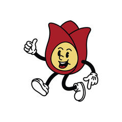 Obraz premium Retro Cartoon Tulip Character Giving Thumbs Up.