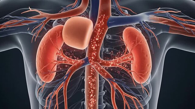 Large Vessel Vasculitis Concept Featuring Aorta And Major Branches With Arterial Structures And Organs In 3D Medical Illustration