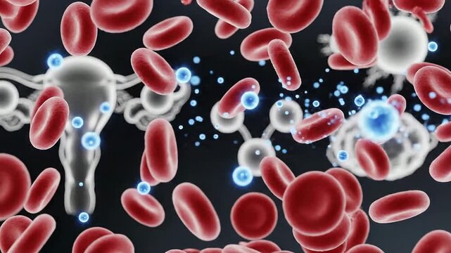Macro Visualization Of Blood Sample Featuring Red Blood Cells, Cellular Elements, And Light Effects For Fertility Blood Test Concepts In Medical Technology