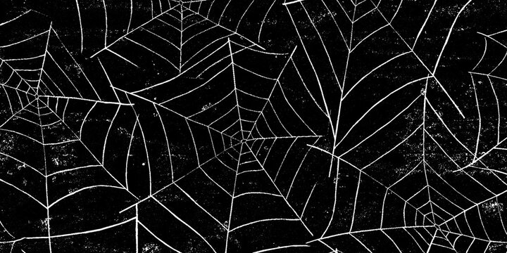Vintage spider web pattern on black background, spooky cobweb texture for Halloween, gothic dark aesthetic wallpaper