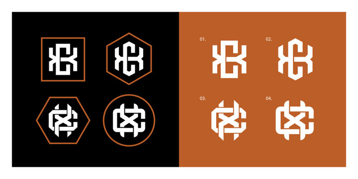 Set of geometric monogram logos featuring interlocking letters for modern streetwear branding