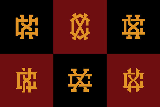 Interlocking CX monogram letter logo set for sports branding with vintage collegiate style.