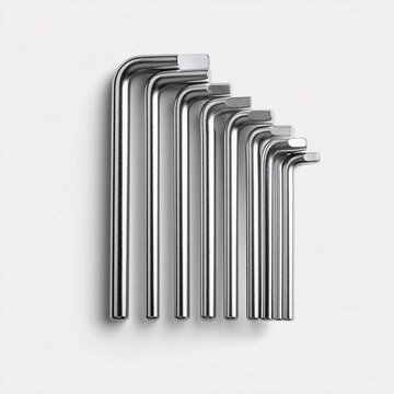 Set of Silver Allen Keys L-Shaped Hex Wrench Tools Isolated on White Background