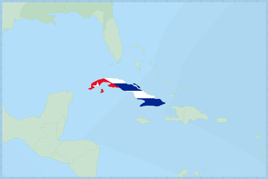 Cuba Map with National Flag Overlay.