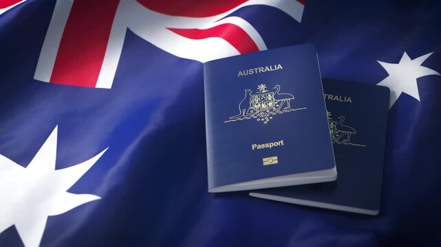 Passports of Australia on the national flag, symbolizing Australian citizenship and immigration