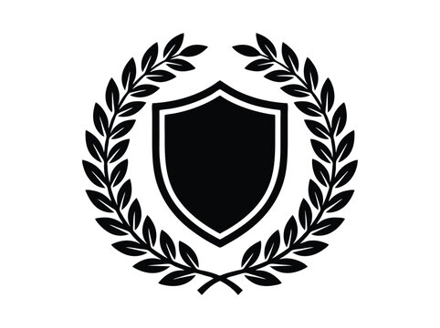 Shield with laurel wreath emblem. Classic security and protection icon. Vintage badge with leaf crown design. Vector logo for law, police, heritage, or award branding