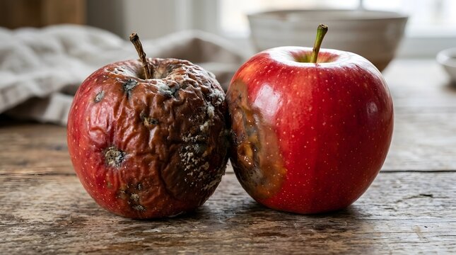Two Red Apples Showing Different Stages Of Decay