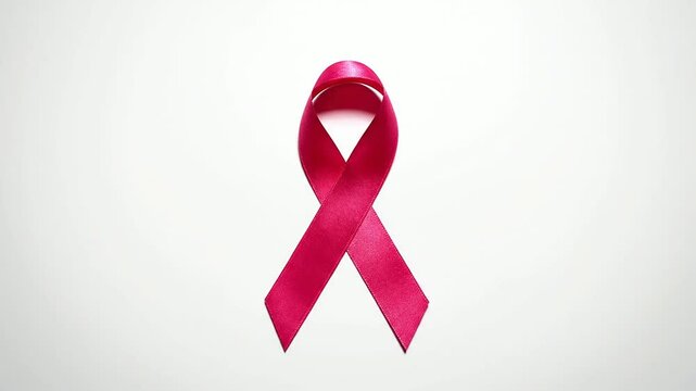Single Pink Ribbon Centered On Minimalistic Background Symbolizing Breast Cancer Awareness And Support Campaigns