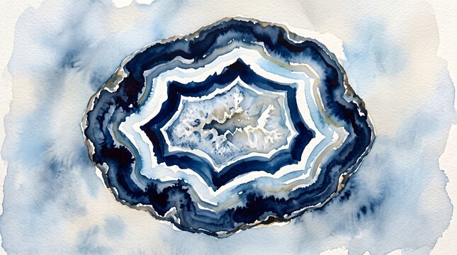 Blue watercolor agate geode slice illustration texture