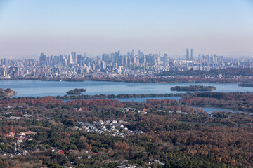 Fototapeta premium North Peak View of City Skyline and Lake, Hangzhou