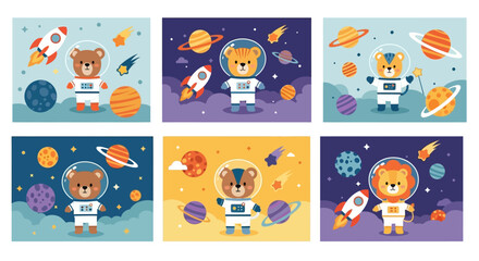Fototapeta premium Set of vibrant flat vector illustrations with modern design elements, colorful minimalist icons, and graphic characters for web UI and digital creative projects.