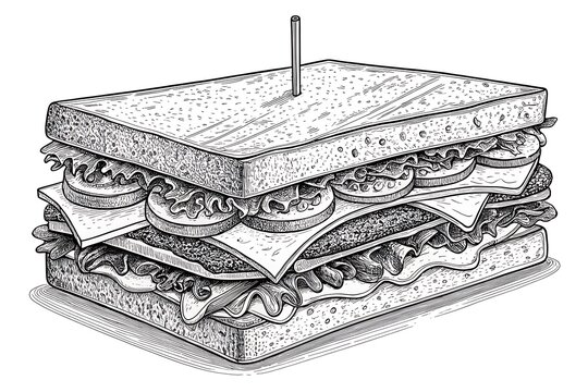 Stacked sandwich with toothpick illustration