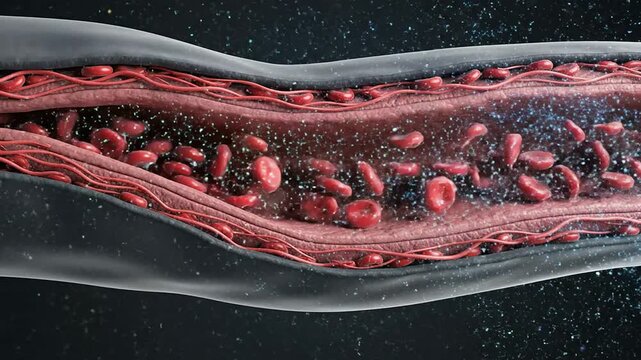 Stylized Visualization Of Nitric Oxide Effect In A Blood Vessel For Cardiovascular Relaxation And Wellness Concept With Dynamic Particles