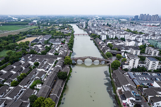 Tangqi Ancient Town Hangzhou: Aerial Canal View with Traditional Architecture