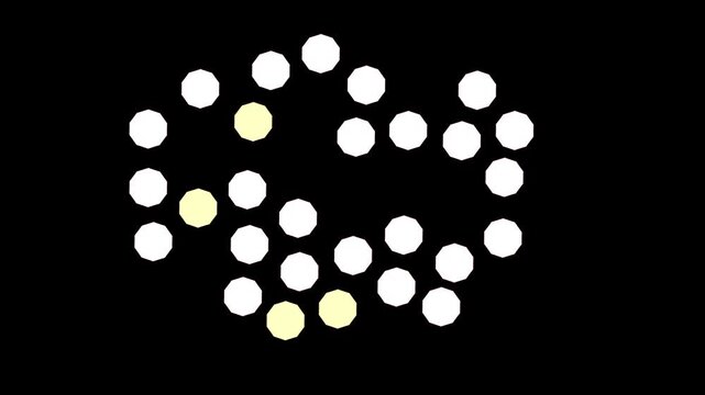 abstract looping geometric circle pattern animation background 4k, creative video production and editing White halftone dots transition scaling up on black background