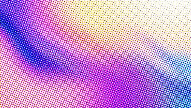 Halftone gradient background with retro pop art style, colorful purple and pink wave pattern, abstract dot texture
