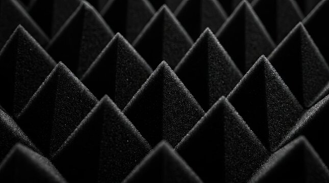 Pyramid acoustic foam tiles close up.