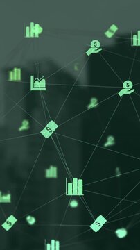 Network of connections financial icons against cityscape