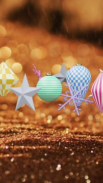 Animation of party streamers and christmas decorations