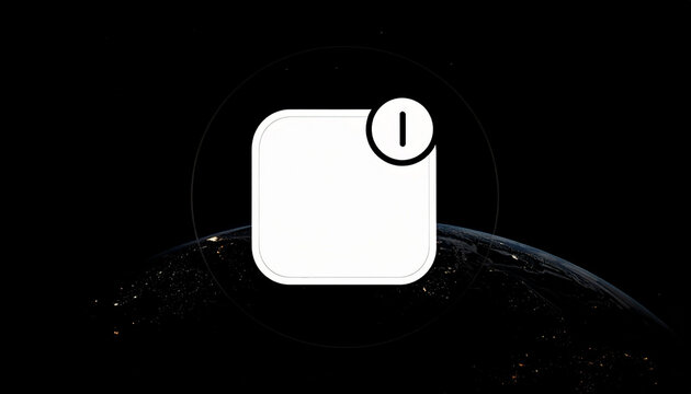 Digital Notification Icon with Information Symbol Over Earth at Night View from Space Minimalist Design