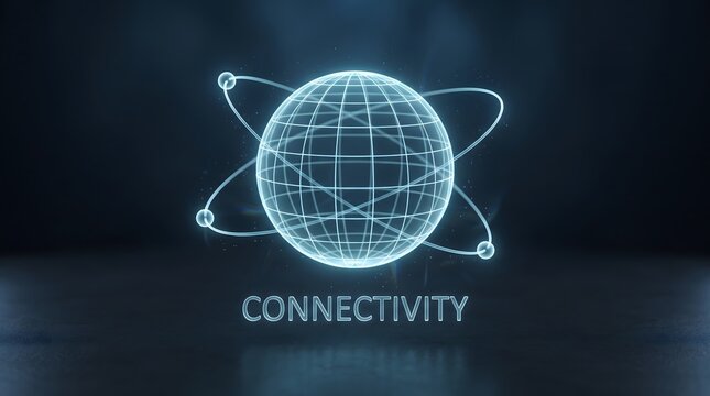 Digital globe representation with glowing network lines representing global connectivity and modern communication technology on a dark background